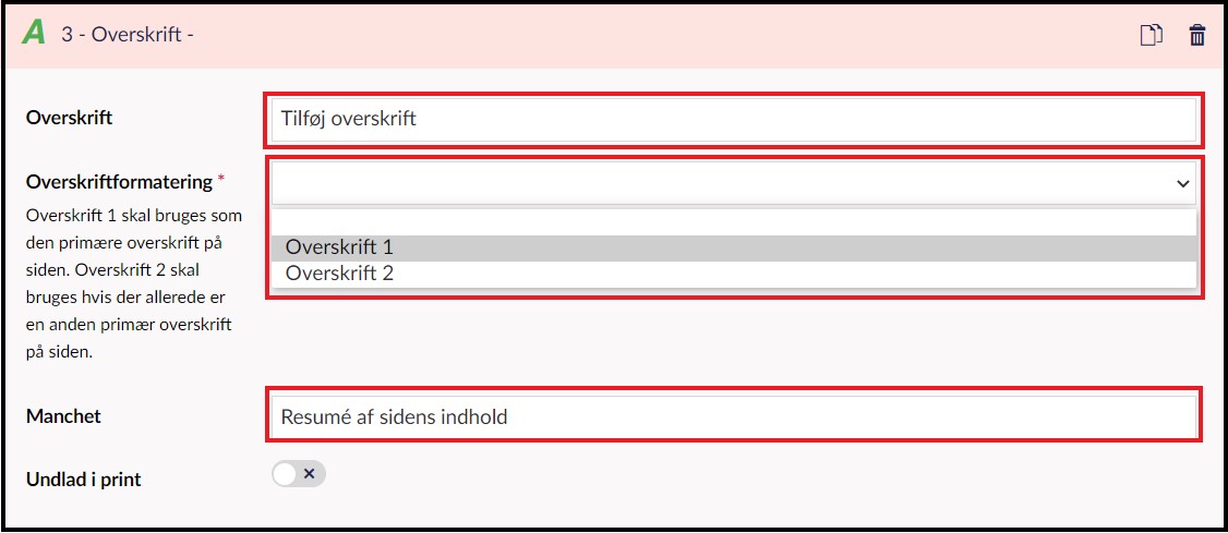 Udfyld overskriftsmodul