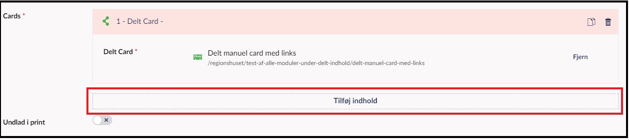 Tilføj yderligere delte cards