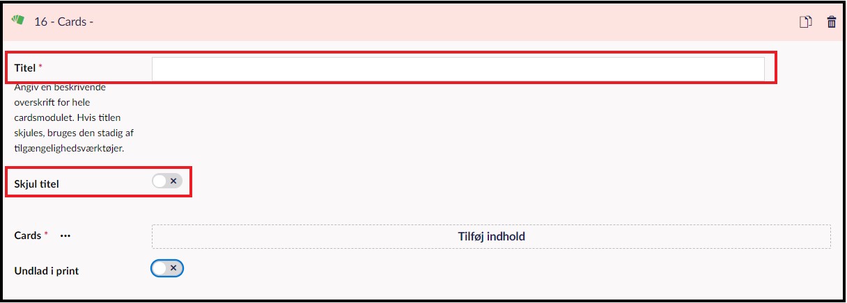 Titel for cardsmodulet