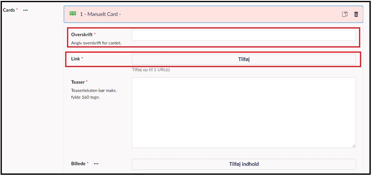 Angiv overskrift og link manuelt card