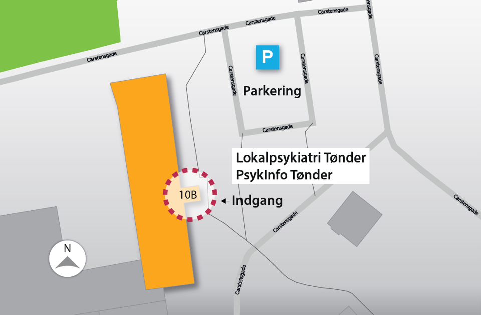Oversigtskort, Lokalpsykiatri Tønder, Carstensgade