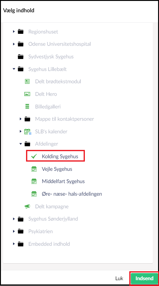 Naviger i sidetræet og klik indsend
